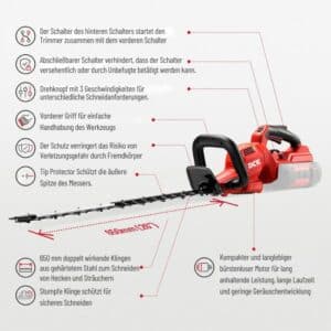 DCK Tools KDHT58261EK Akku-Heckenschere 58V 650mm mit 2x2.5Ah Akku – Bild 11