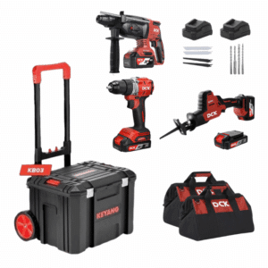 DCK Plumberset 20V Akku-Werkzeugset – Säbelsäge, Bohrhammer & Bohr-/Schrauber im Trolley
