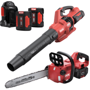 DCK Tools 58V Gelände-Set – Akku-Laubbläser + Kettensäge mit zusätzlichem 5.0Ah Akku