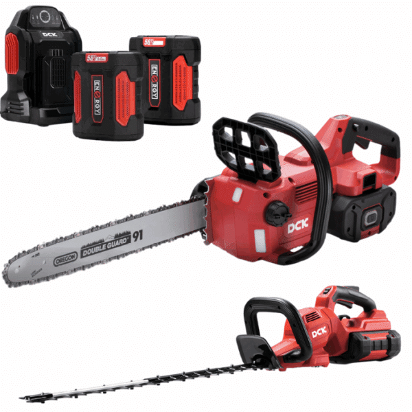 DCK Tools 58V Schnittpaket PRO – Akku-Kettensäge + Heckenschere mit zusätzlichem 5.0Ah Akku DCK Tools 58V Schnittpaket PRO – Akku-Kettensäge + Heckenschere mit zusätzlichem 5.0Ah Akku