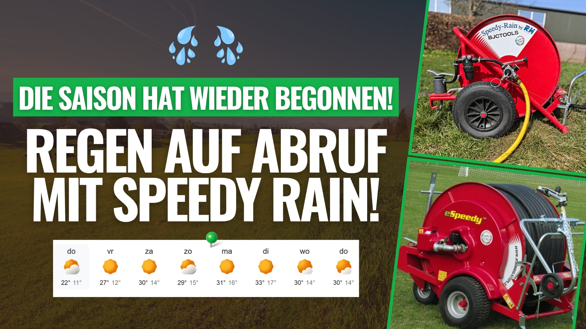 Rasenbewässerung mit Speedy Rain Bewässerungswagen bei BJC Tools