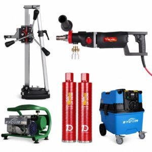 BYCON DB-202D Trockenbohrset PRO | inkl. DBS-162 Ständer, Vakuumpumpe, AVC38-HEPA & 2 Bohrkronen
